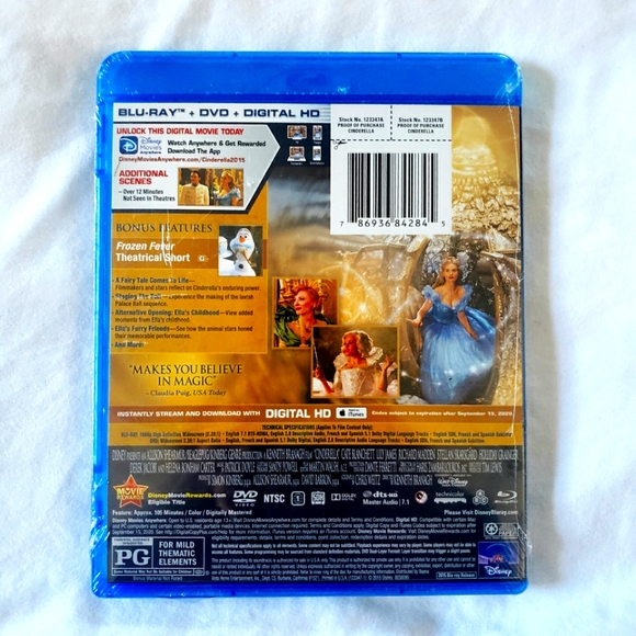 NIB Live-Action Cinderella Blu-ray + DVD + Digital HD 3-Pack - Picture 3 of 3